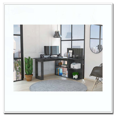 Fairfield 4-Shelf L-Shaped Computer Desk Smokey Oak