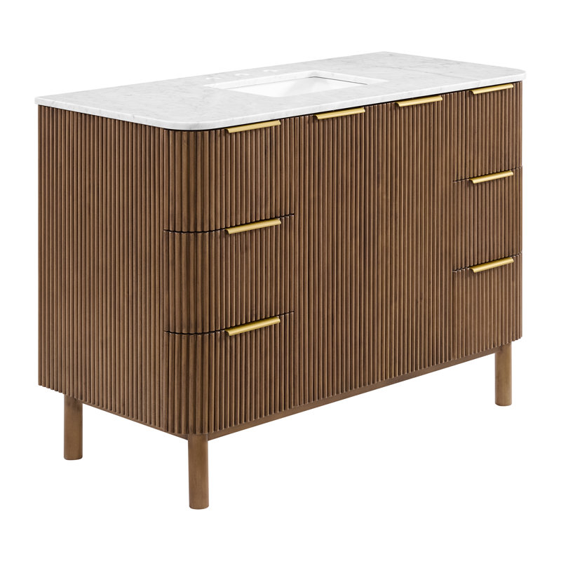 Nova 42" Marble Top Single Sink Vanity, Brown Reeded Birch