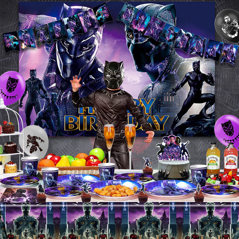 Black Panther Birthday Party Supplies, 82 Pieces Party Decoration Tableware Set