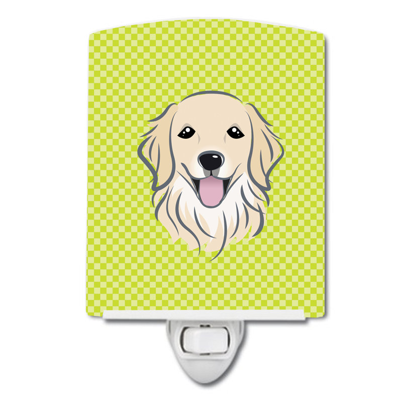 Éclairage de nuit en céramique damier de braque teckel, Vert, Golden retriever