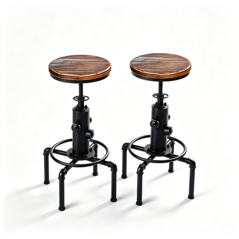 Dicle Swivel Adjustable Height Counter Stool, Brown/Black, 2