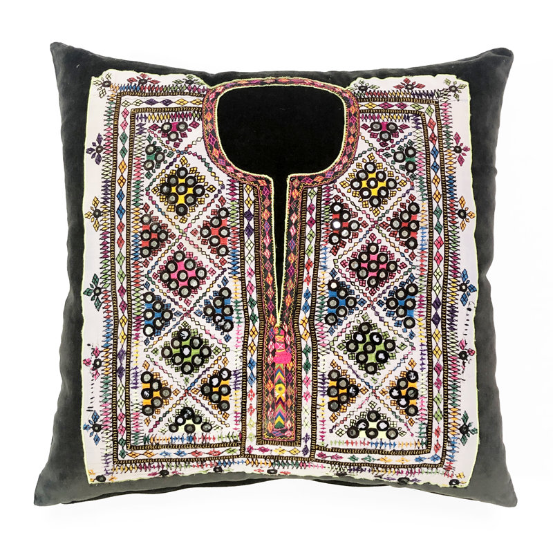 Embroidered Velvet Throw Pillow