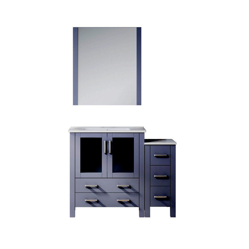 Meuble-lavabo pour salle de bain 42 po X P 18,25 po D, avec armoire latérale, plateau en céramique blanche et Miroir