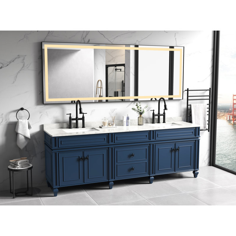 Miroir de salle de bain 118 "X 36" à DEL avec cadre en aluminium, 3 températures de couleur, fonction de mémoire, gradation continue, noir mat, améliorer l'efficacité de l'éclairage, brouillard, mémoire, ajouter du style à