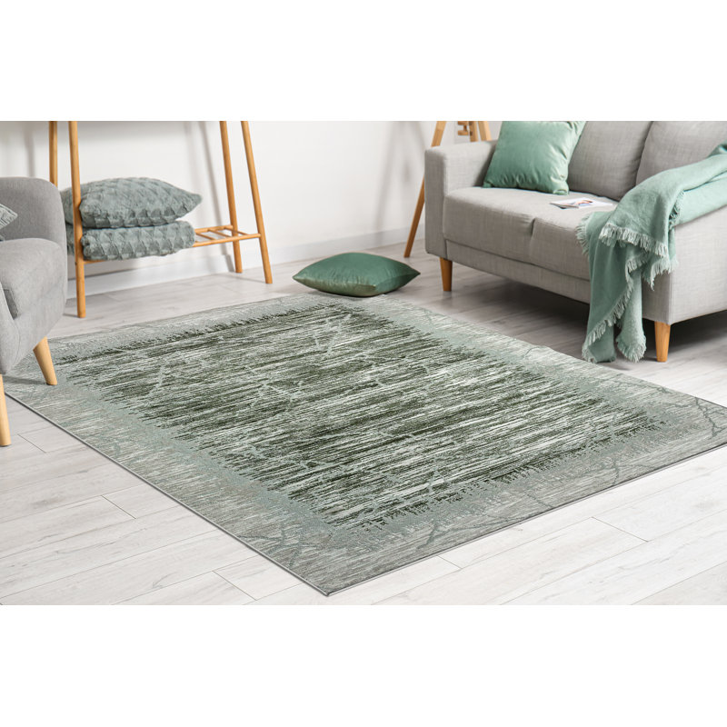 Davide 1229 Green Abstract Area Rug – Modern Transitional Crackled Design, Soft High-Low Texture, Rectangle 3'3" x 4'11"