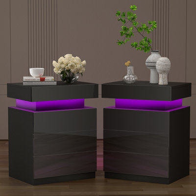 Nightstand Set Of 2 with LED Light and 3 Drawers Nights Stand End & Side Table Dresser for Bedroom -  YILQQPER, WMDLM0RL1MbHKL83A8G2J665I8E_G012EMD031IS