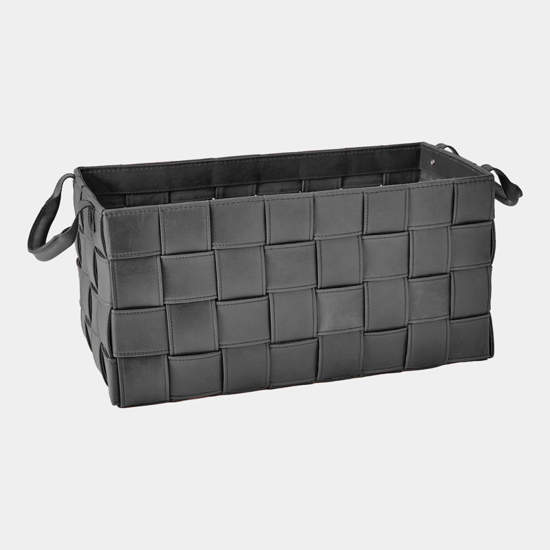 Soft Woven Leather Basket-Black-Lg, 12" H x 12" W x 24" D, Black
