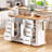 56 inch Kitchen Island with Rubber Wood Veneer Drop Leaf, Power Outlet, 4 Door Shelves, Embossed Vertical Stripe Rolling Kitchen Cart on 4 Wheels with 6 Deep Drawers for Kitchen, Dining Room,White-211300237