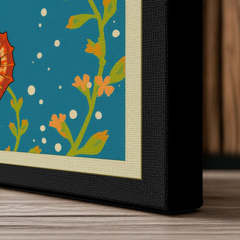 Seahorse in Blue Japandi - Wrapped Canvas, 36x24 - 91.4 x 61.0 cm, Black Border