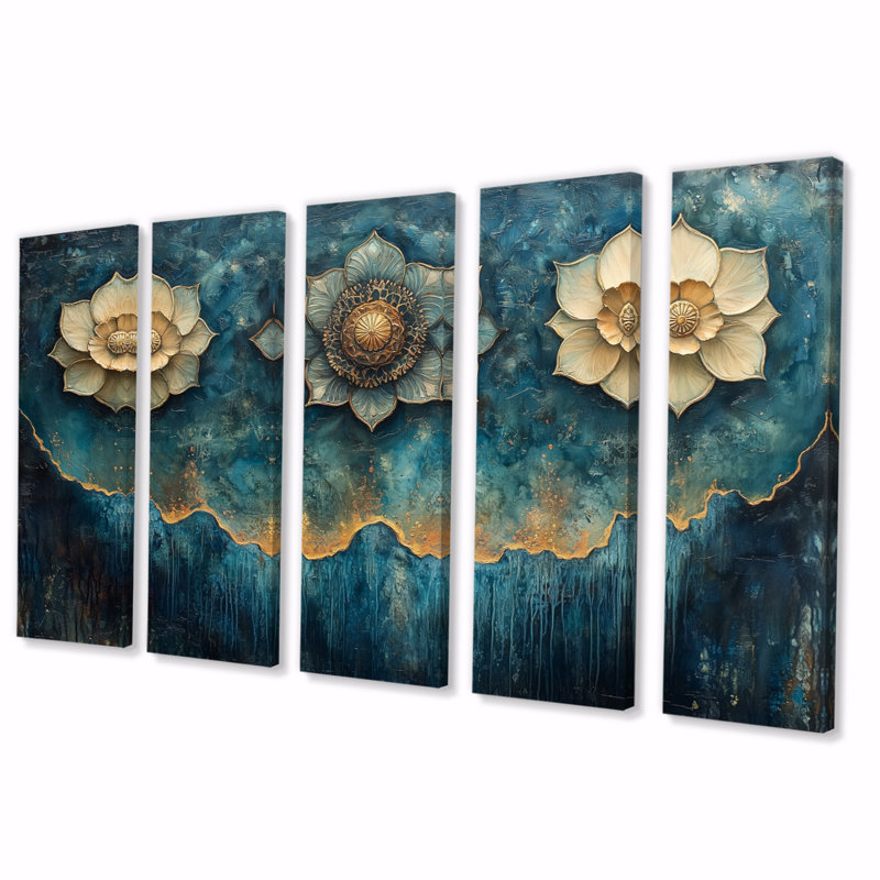 «Blue Mystic Symbols Spiritual Dreams III - Dreams Motivation», ensemble d'art mural, H 32 po x l 80 po
