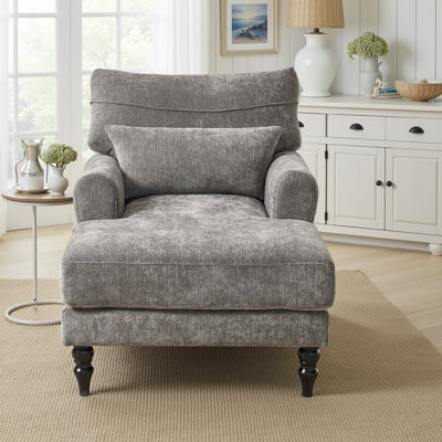 Wide Chaise Lounge Chair with Backrest & Armrest, Upholstered Recliner Sofa