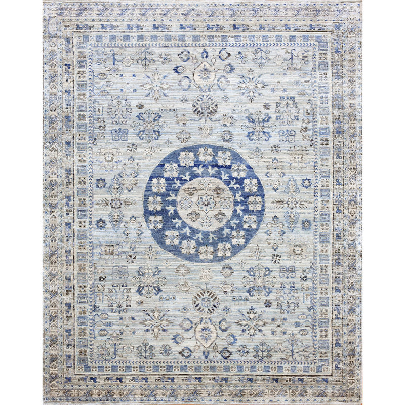 Oriental Area Rug in Light Blue/Blue/Gray, Rectangle 8' x 10'
