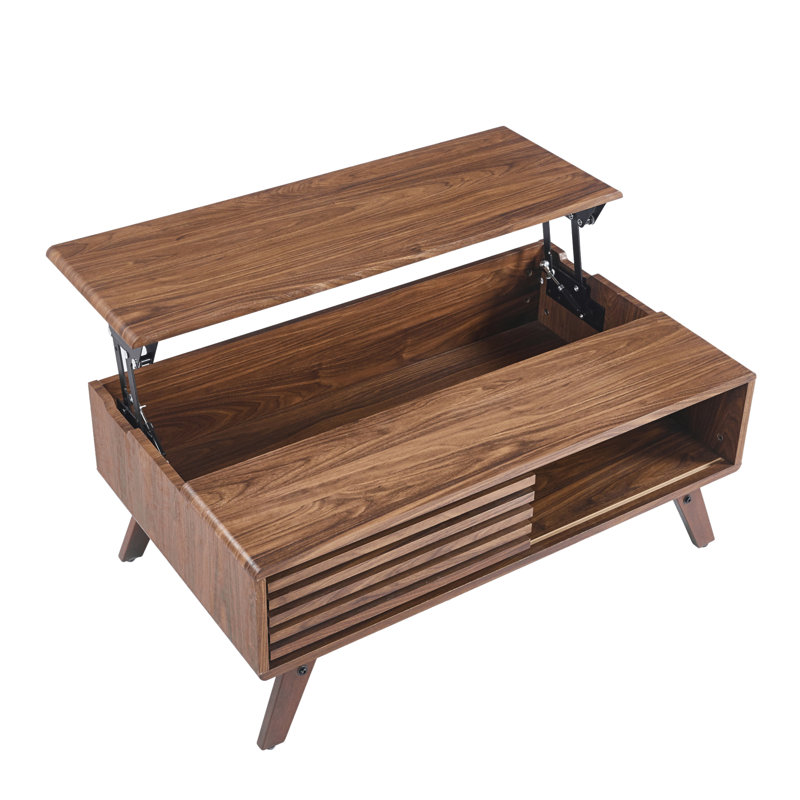Table basse à plateau relevable en noyer de 39,37 po, table basse multifonctionnelle avec rangement dissimulé et tablette ouverte pour le salon