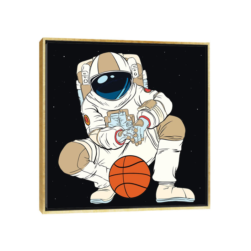 «Play Basketball Astronaut» par - Toile tendue, H 12 po x l 12 po x P 1,5 po, Toile avec cadre doré