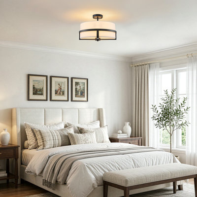 Plafonnier semi-encastré 3 lumières en tissu tambour