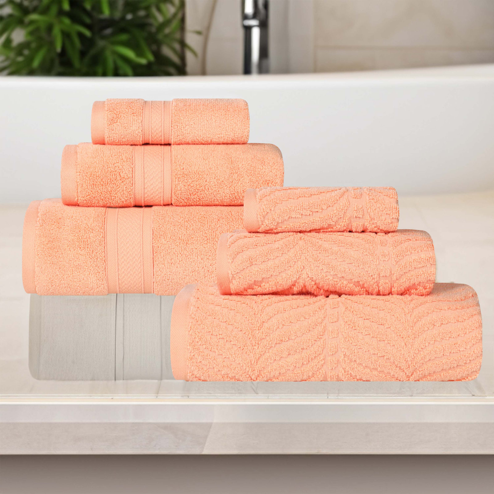 Amaretto 6-Piece Chevron Cotton Towel Set, Peach