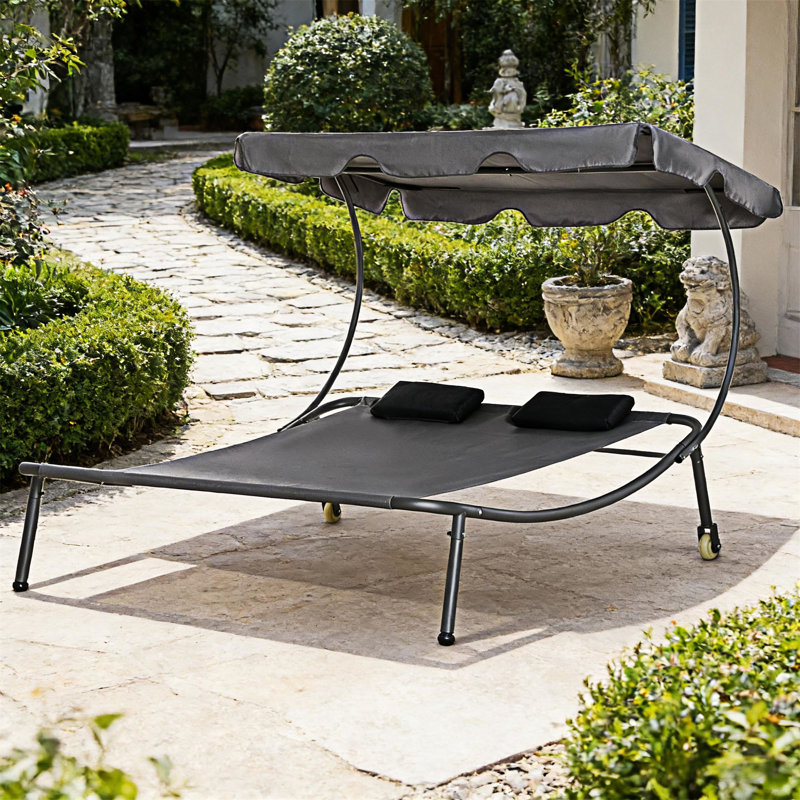 Outdoor Wheeled Hammock Daybed Double Chaise Lounge Chair
