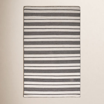 Perci Black Hand-Woven Striped Rug