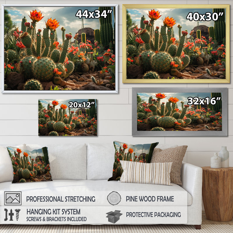 Cactus vert corail - II, H 34 po x l 44 po x P 1,5 po, Cadre photo blanc