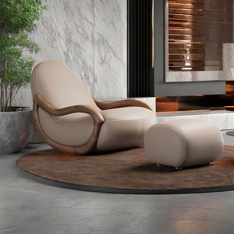 Chaise berçante avec repose-pieds Leisure, Beige