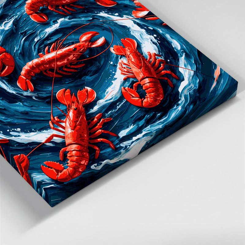 Art mural sur toile, "Nautical Lobsters", H 8 po x l 8 po