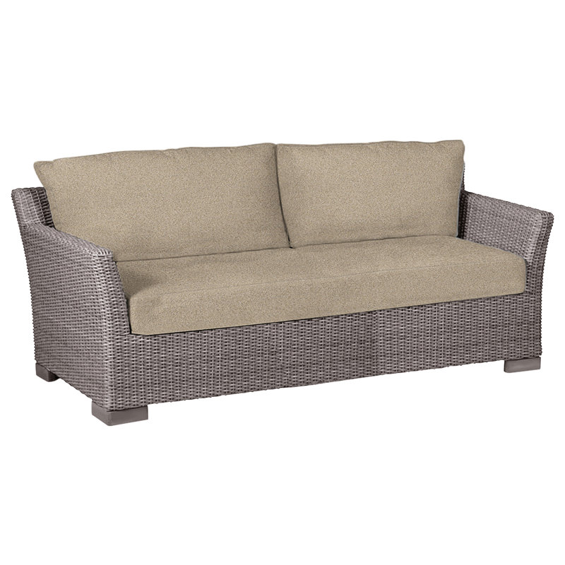 Club 89" Wide Outdoor Wicker Loveseat with Cushions, Black Walnut, Rollo Cream InsideOut® Linen, No Welt