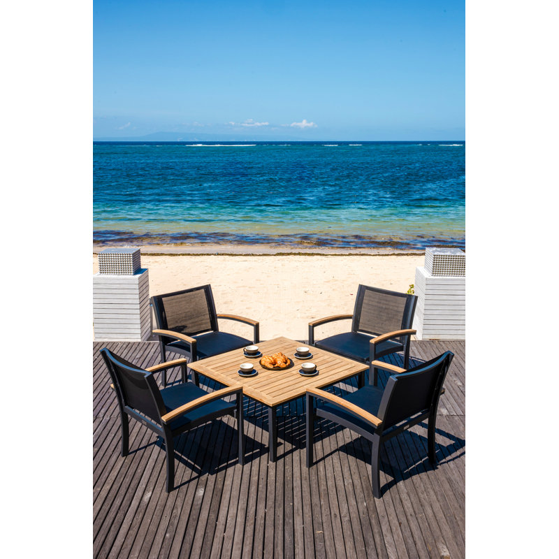Tribeca Aluminum Teak Sling Stacking Lounge Chair, Black/Brown