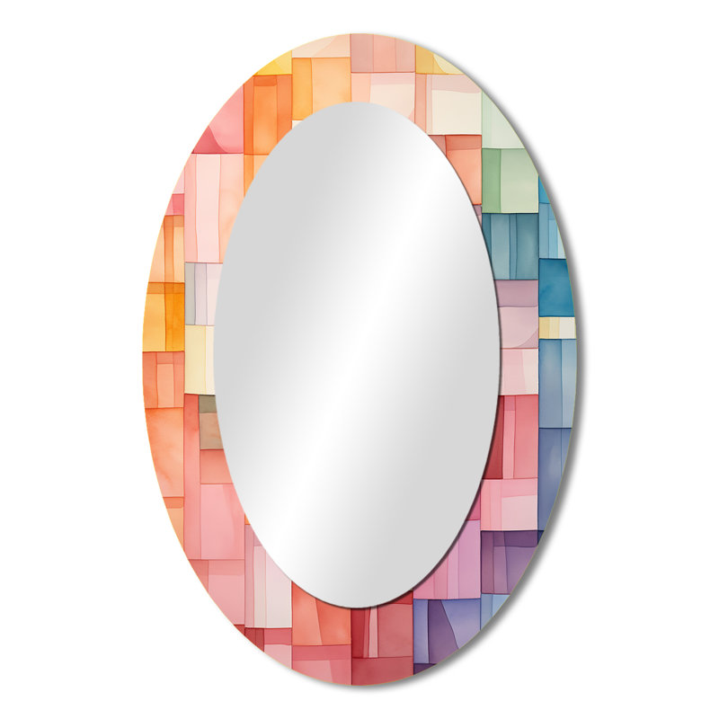 Hardedge Pastel Symetry I - Miroir décoratif ovale abstrait sur métal, 36 po x 24 po