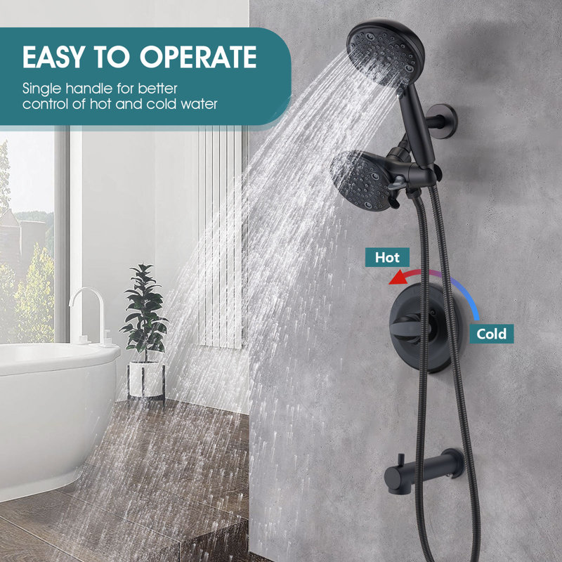 Faucet Shower Trim Kit With Dual Shower Head Combo (Valve/Cartridge Not Included), Matte Black