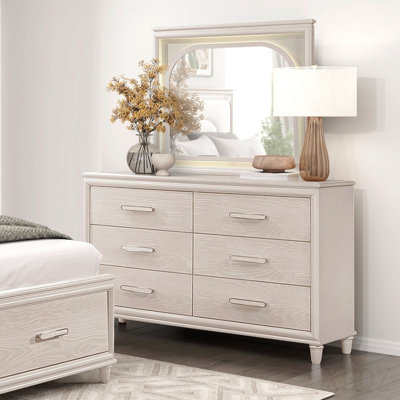 Modern Glam Style Six-Drawer Dresser With Jewelry Trays Wooden Bedroom Furniture 1pc