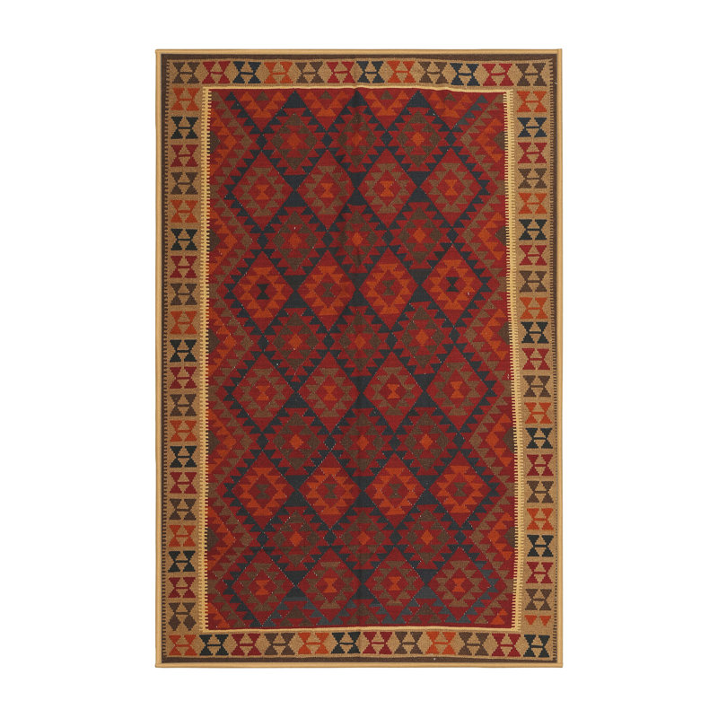 Tapis de zone rouge/jaune contemporain, Rectangle 4 pi x 6 pi