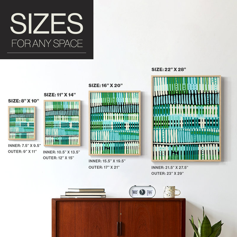 Teal Pattern II Framed Print - Solid Wood, 11" H x 9" W