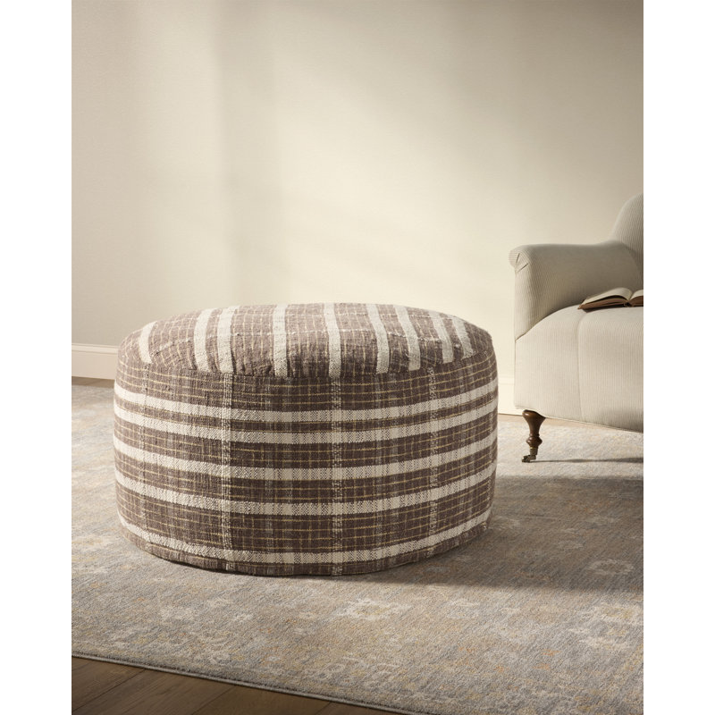 Wallace Chocolate Plaid Upholstered Pouf