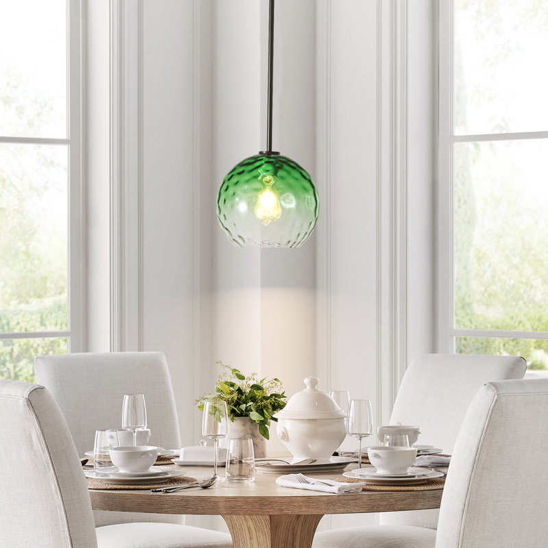 Vulpecula 1 - Light Glass Globe Pendant With Green Hammered Glass, Matte Black