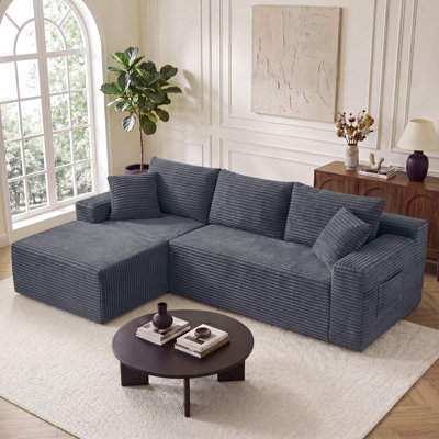 106.3" Wide Plush Corduroy Modular Sectional Sofa with L-Shaped Chaise, Deep Seat Cloud Couch, No Assembly Required, Black