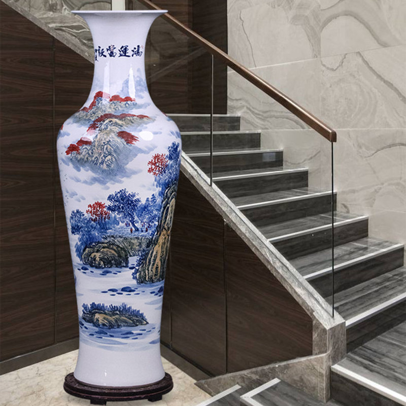 70.87"Jingdezhen ceramic floor-mounted "Good Fortune Ahead" large vase, 70.87" H x 21.65" W x 21.65" D