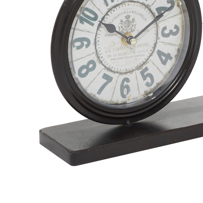 Roman Numeral Mechanical Tabletop Clock with Alarm in Brown/White