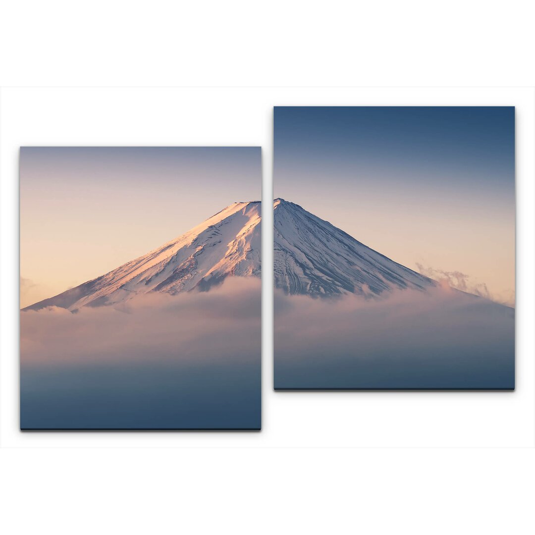 2-tlg. Leinwandbilder-Set Mount Fuji in Wolken