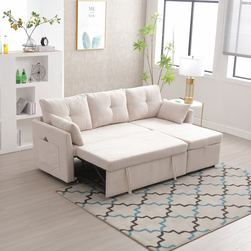 Canapé en L, Chenille beige