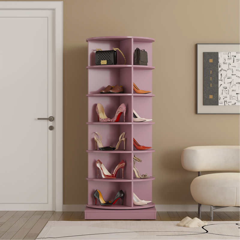 Pink Rotating Shoe Cabinet 6 Layers, Pink