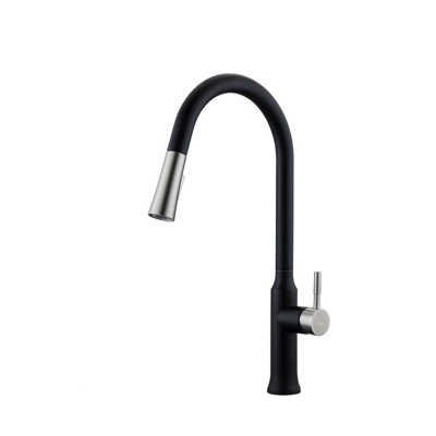 Robinet de cuisine à poignée simple à grande arche coulissant 18,5 po noir mat / finition nickel brossé