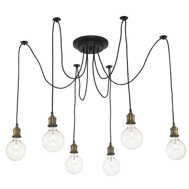 Luminaire suspendu en grappe 6 lumières Colton, Bronze antique
