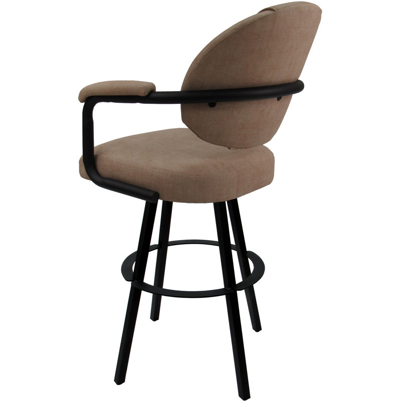 Tabouret de bar pivotant en métal Leandra, Mélange de polyester beige / cadre noir