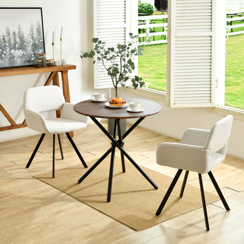 Ensemble de salle à manger moderne 3 pièces Harjovan, Beige/noir, Noyer