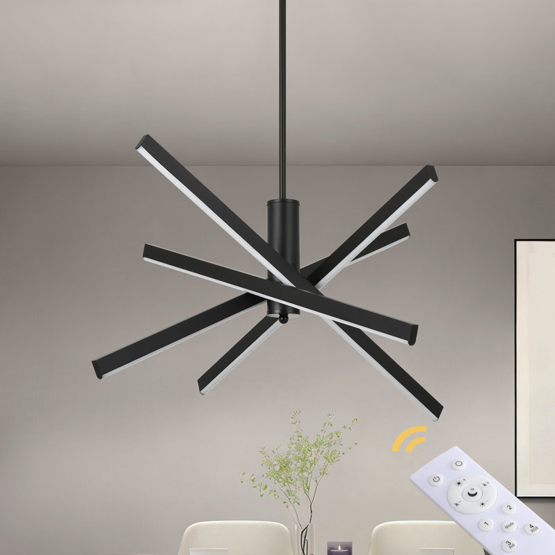 Levona 4-light 24"w Led Pendant Light With Remote Control, Matte Black
