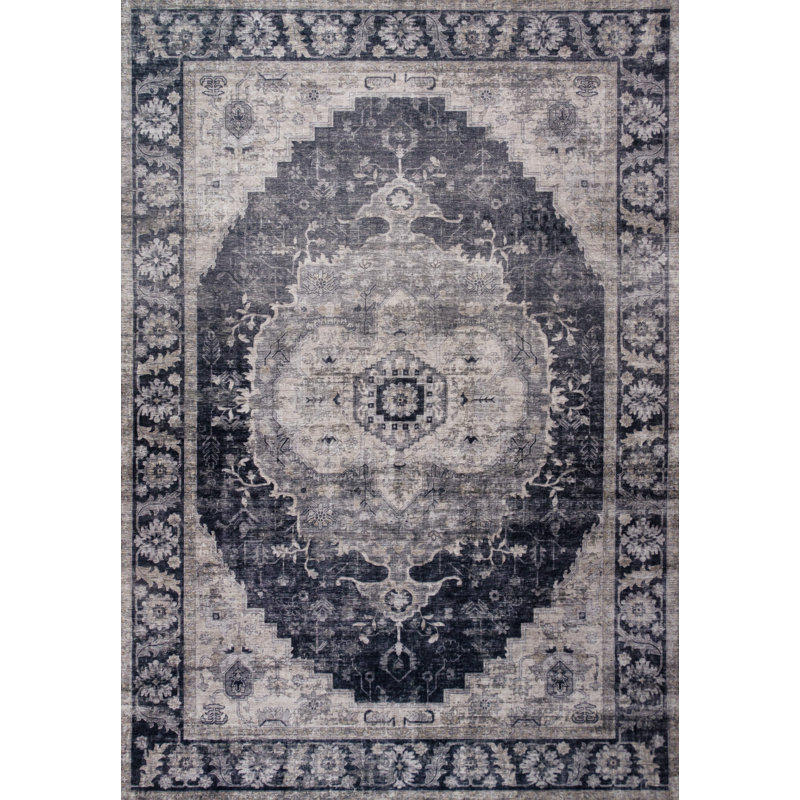 Tapis oriental noir et gris 5 pi