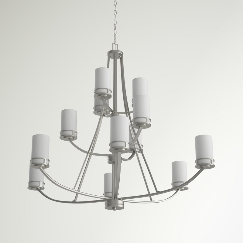 Lustre gradué en métal à 12 lumières avec abat-jour en verre Essence, Non, Nickel brossé, Pas Energy Star