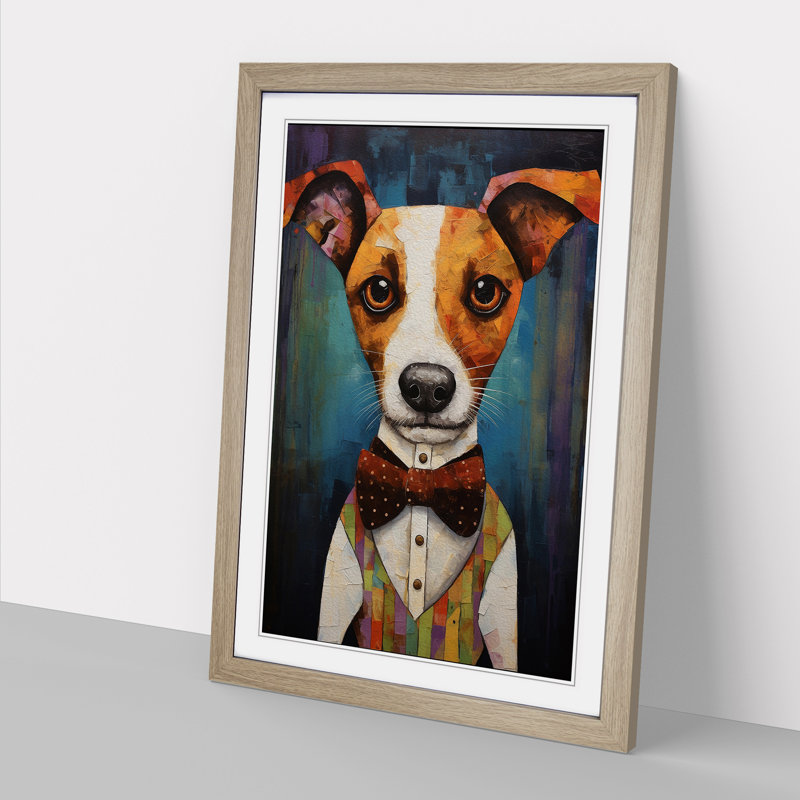 Jack Russell Dadaism No.2 - Single Picture Frame Print on Wood, Oak, 34cm H x 25cm W x 2cm D
