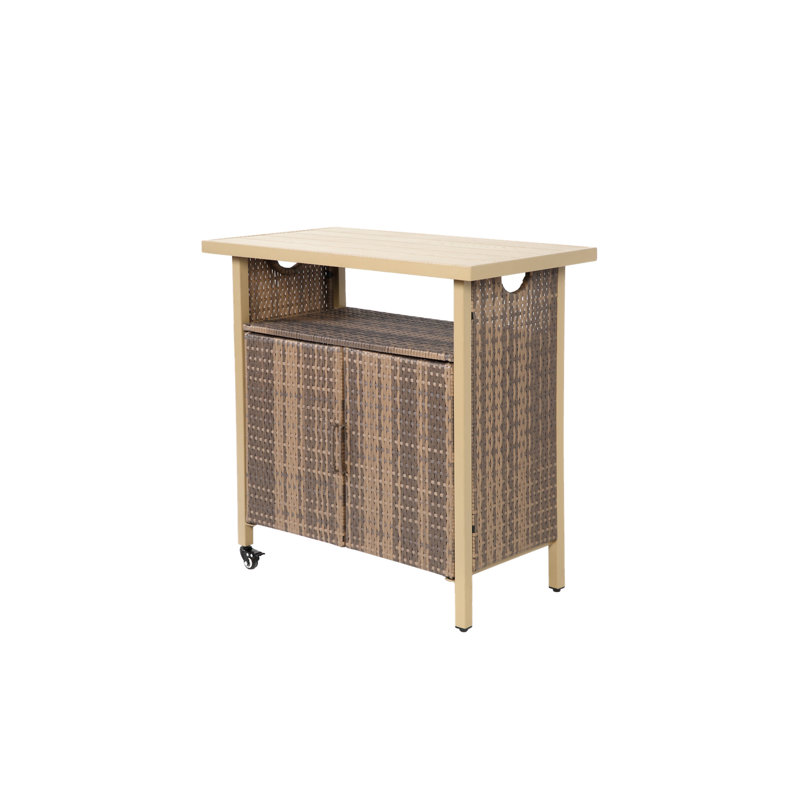 Chariot-bar extérieur en osier (table seulement incluse), Beige