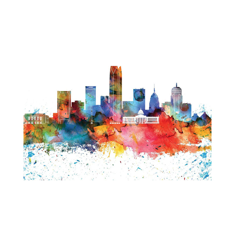 Oklahoma Colourful Watercolour Skyline 1 Piece Wrapped Canvas Painting, 101.6 cm H x 66.04 cm W x 1.91 cm D